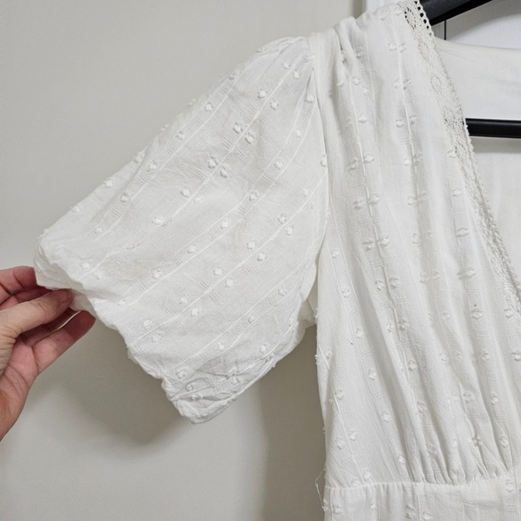 Jessica Simpson Maxi Dress Womens S White Swiss Dot Puff Sleeve Cotton Boho Lace - Picture 8 of 15